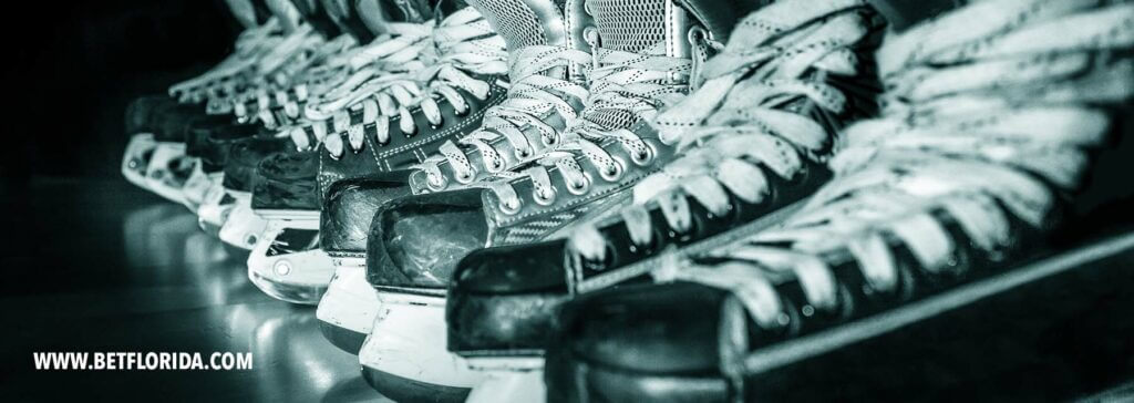 hockey skates in a row